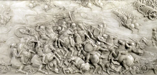 La batalla de Agnadello, 14 de mayo de 1509, detalle de la tumba de Luis XII (1462-1515) y Ana de Bretaña (1496-1533), 1515